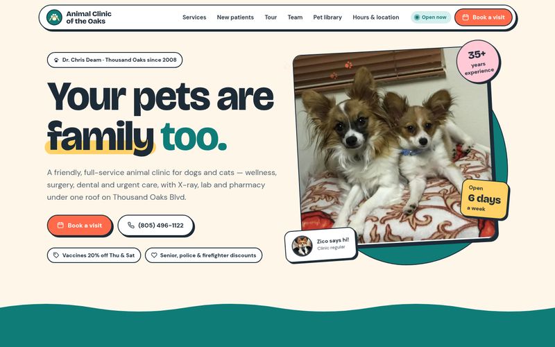First screen of the "Sticker Club" concept redesign for a veterinary clinic in Thousand Oaks
