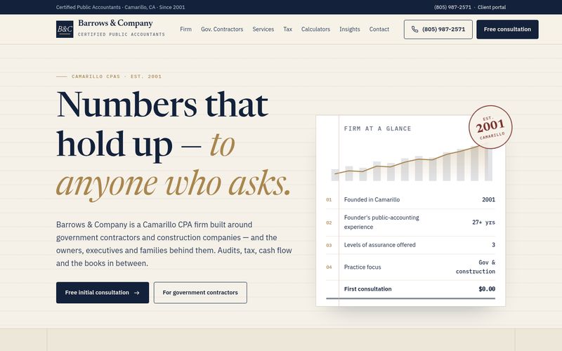First screen of the "Ledger" concept redesign for a cpa firm in Camarillo