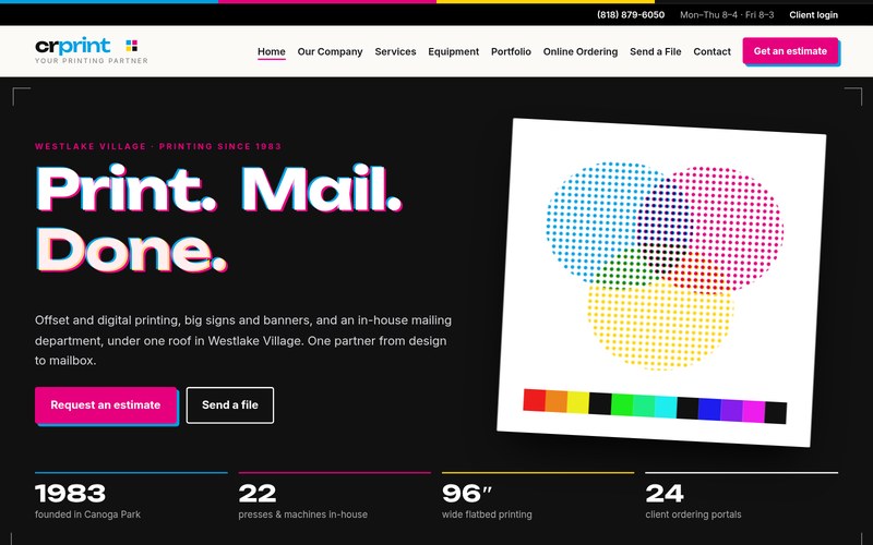 First screen of the "Registration" concept redesign for a commercial printer in Westlake Village