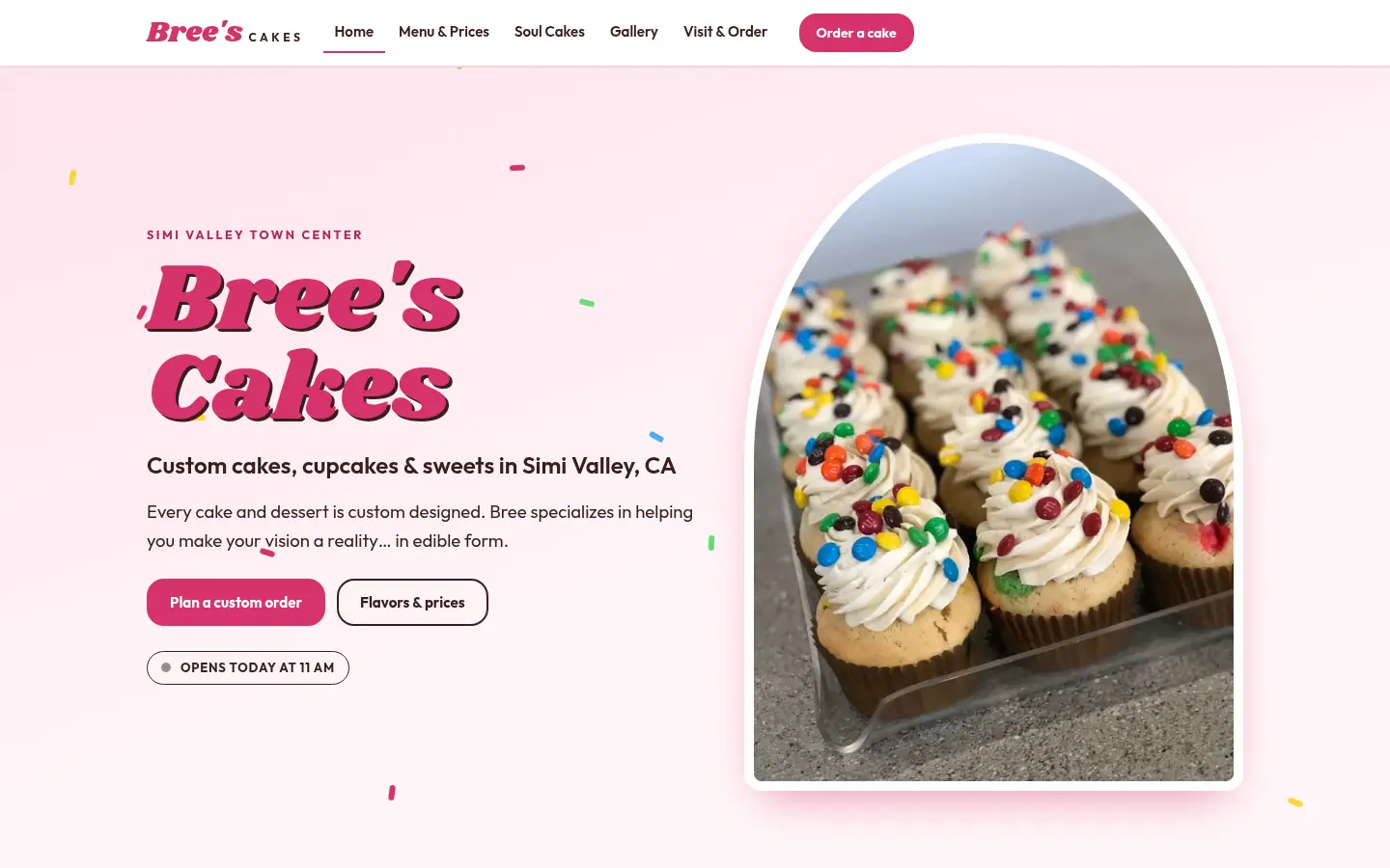 First screen of the “Sprinkle Box” concept redesign for Bree’s Cakes, a custom cake shop in Simi Valley
