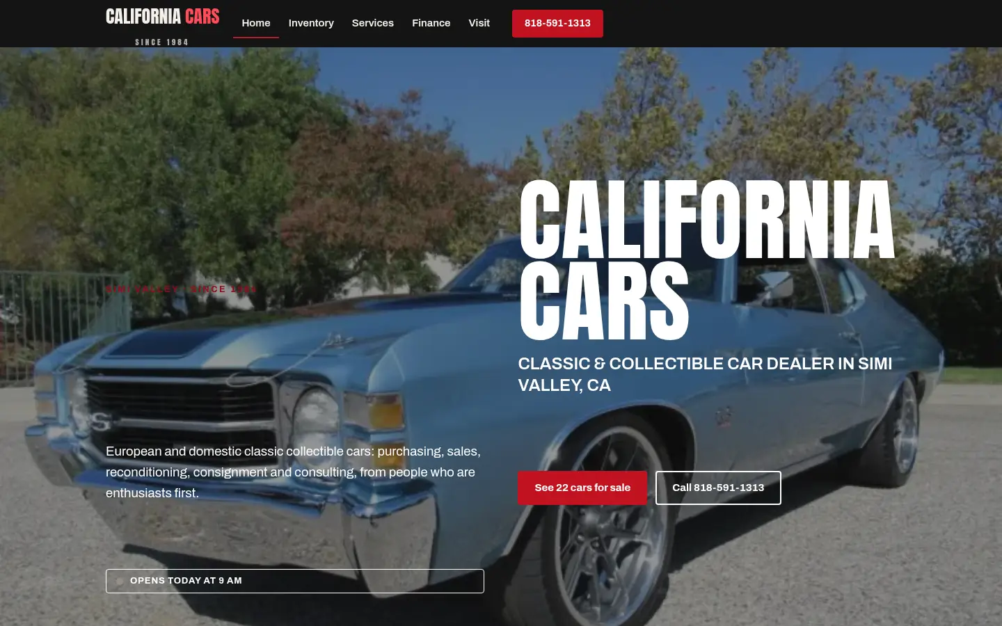 First screen of the “Window Sticker” concept redesign for California Cars, a classic car dealer in Simi Valley