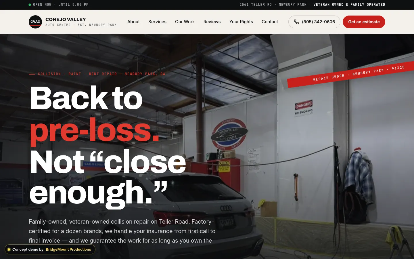 First screen of the “Repair Order” concept redesign for a auto body & collision shop in Newbury Park