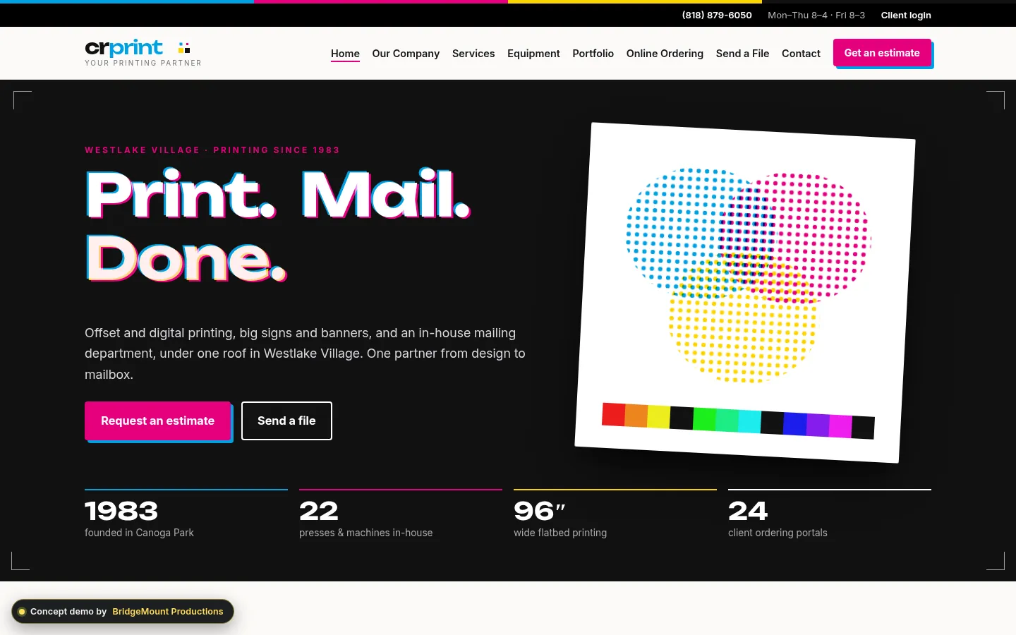 First screen of the “Registration” concept redesign for a commercial printer in Westlake Village