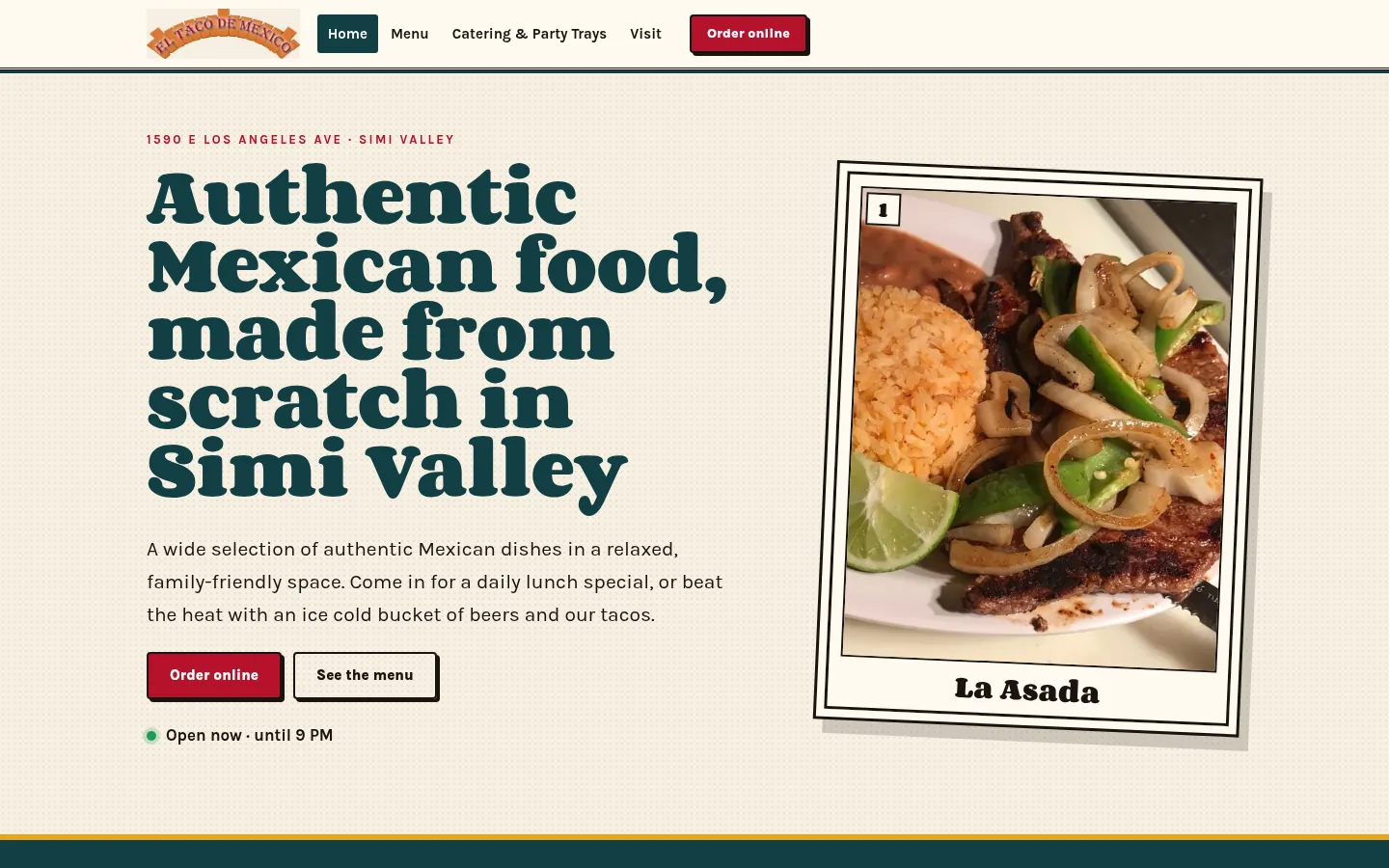 First screen of the “Lotería” concept redesign for El Taco de Mexico, a mexican restaurant in Simi Valley