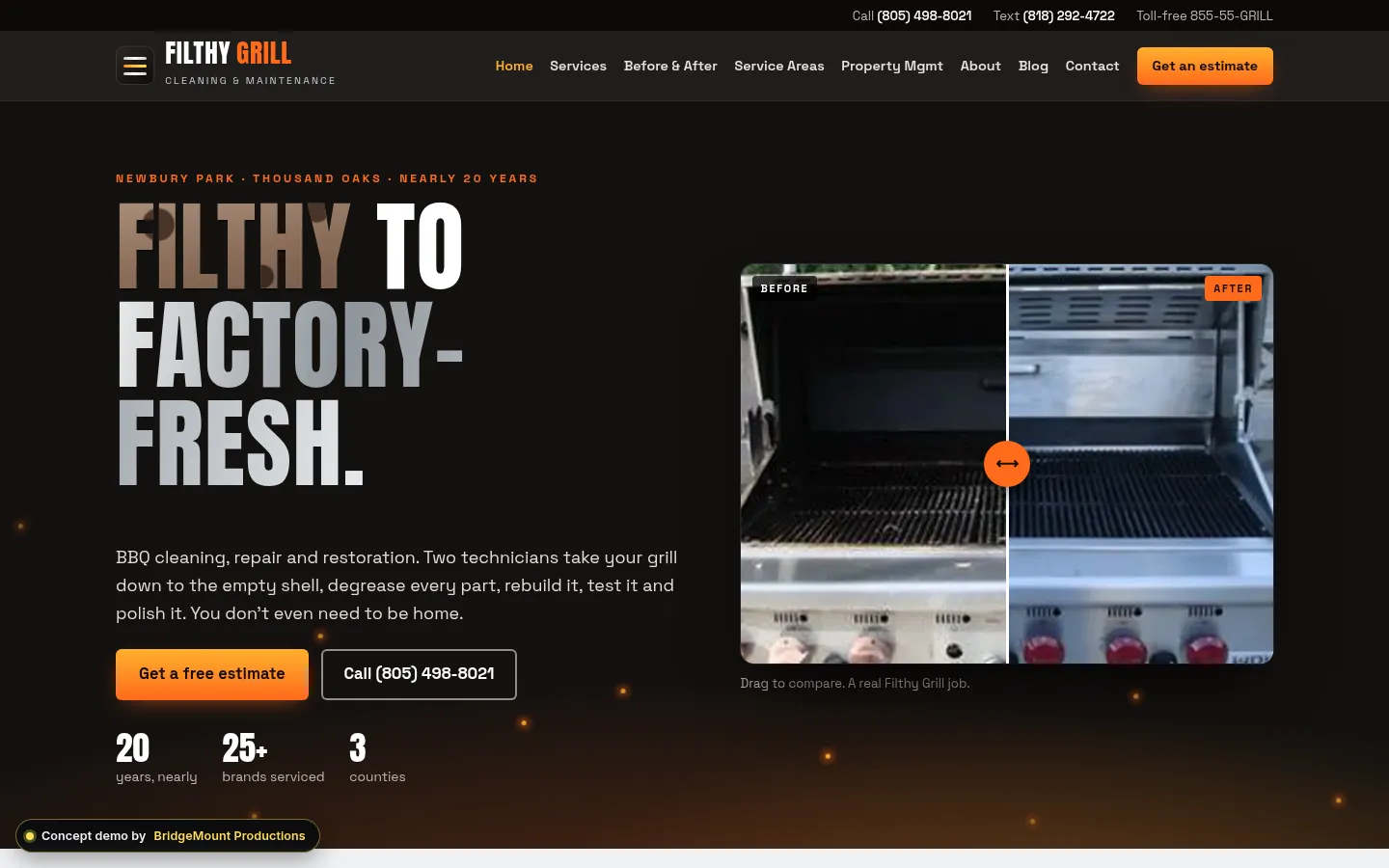 First screen of the “Degrease” concept redesign for a bbq grill cleaning & repair in Newbury Park