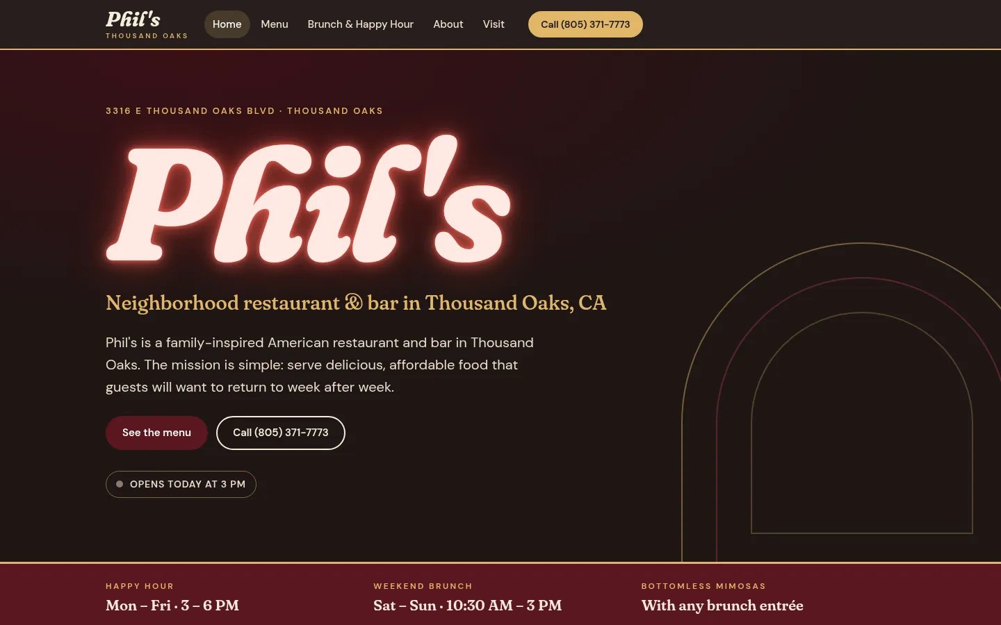 First screen of the “Corner Booth” concept redesign for Phil’s, a restaurant & bar in Thousand Oaks