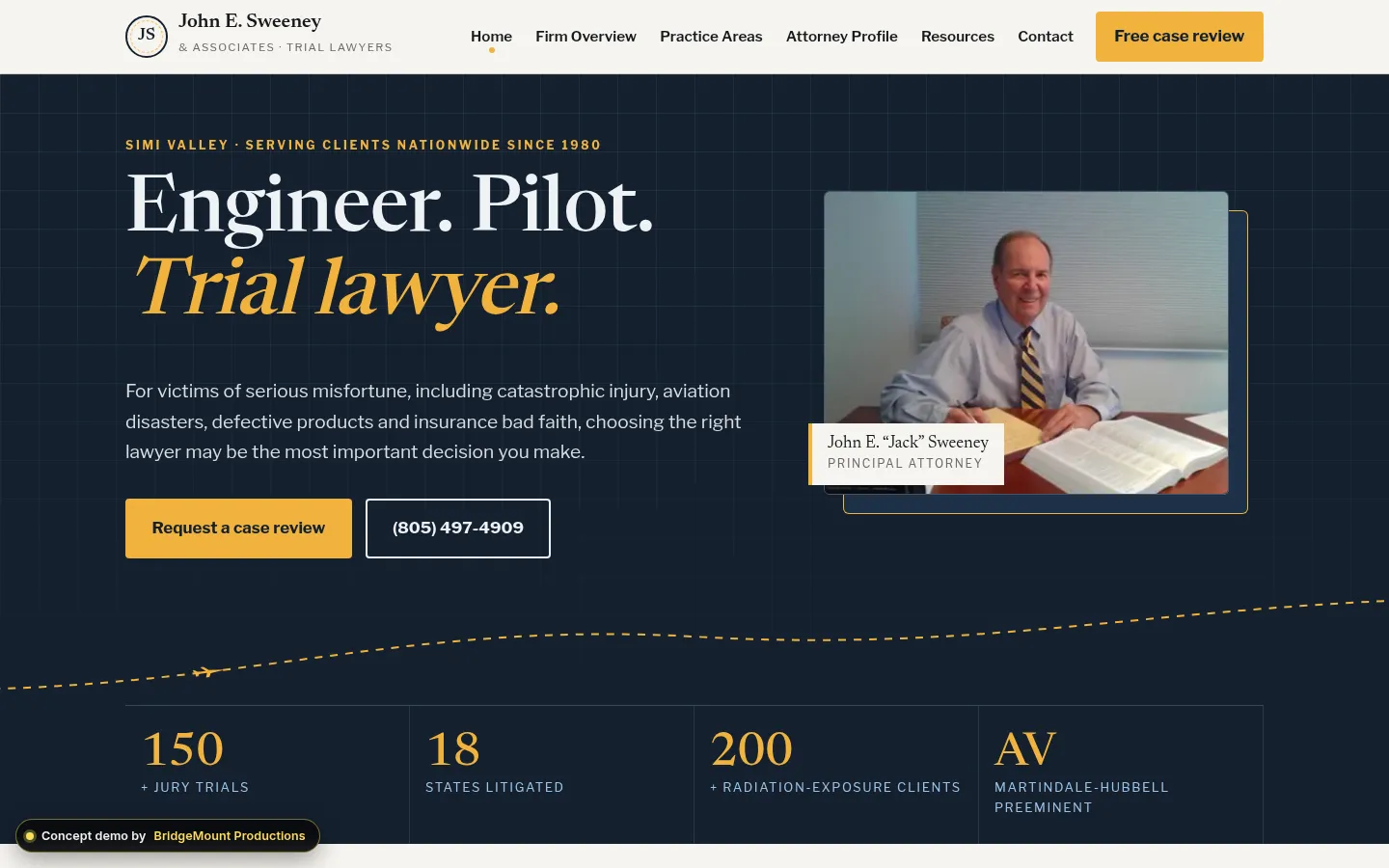 First screen of the “Flight Plan” concept redesign for a trial law firm in Simi Valley