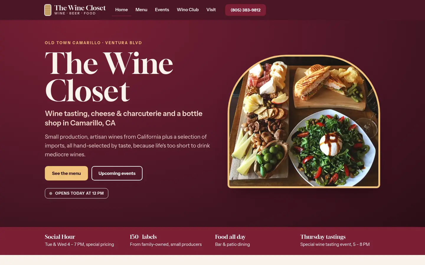 First screen of the “Cellar Card” concept redesign for The Wine Closet, a wine bar & bottle shop in Camarillo