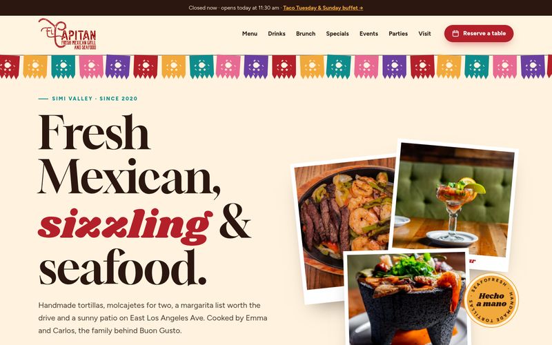 First screen of the "Fiesta Cantina" concept redesign for a mexican grill & seafood restaurant in Simi Valley