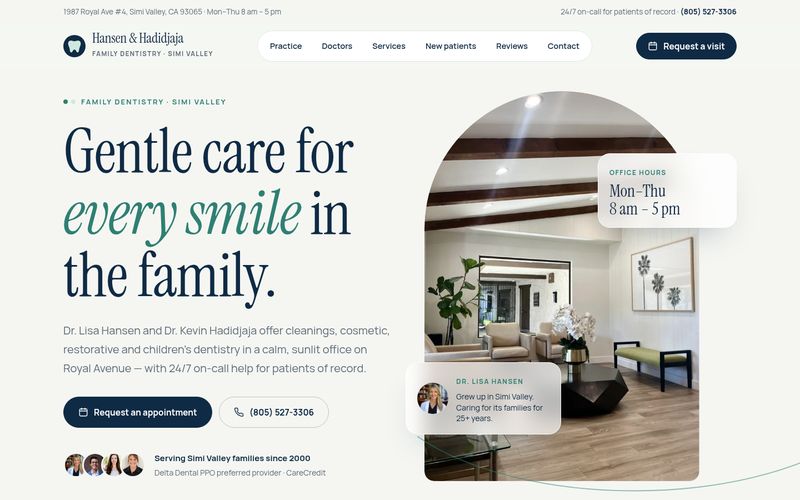 First screen of the "Porcelain" concept redesign for a family dental practice in Simi Valley