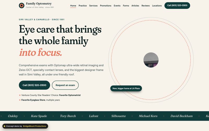 First screen of the "Focus" concept redesign for a optometry practice in Simi Valley