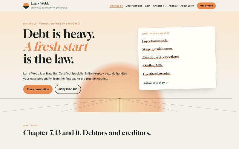First screen of the "Clear Field" concept redesign for a bankruptcy law office in Camarillo