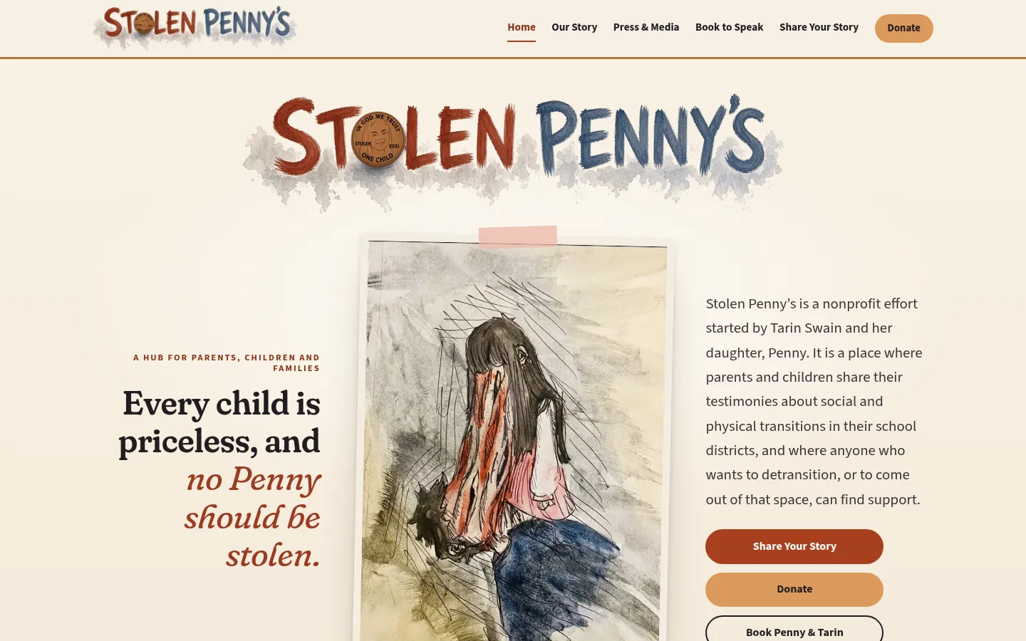 Desktop view of the Stolen Penny’s homepage