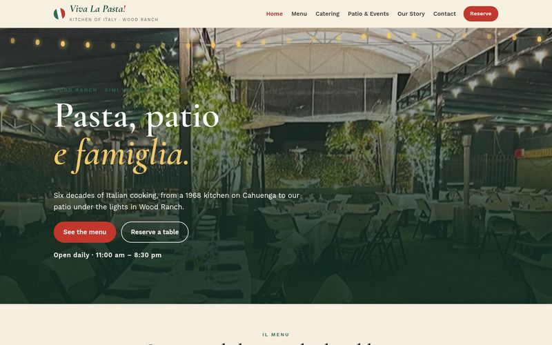 First screen of the "Patio Lights" concept redesign for a italian restaurant & patio in Simi Valley