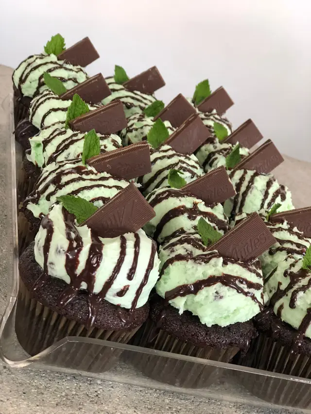 Mint chocolate cupcakes with chocolate drizzle