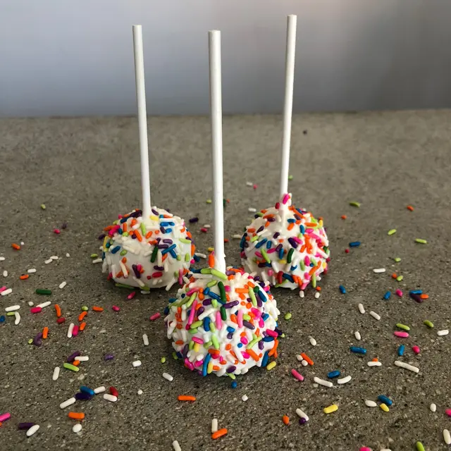 Vanilla confetti cake pops with sprinkles