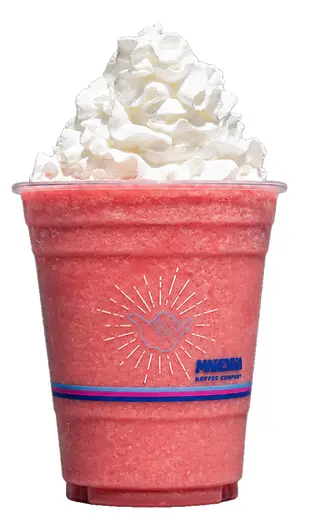 Pink blended smoothie with whipped cream