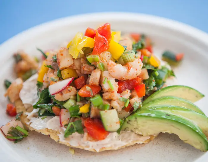 Ceviche on a tostada shell